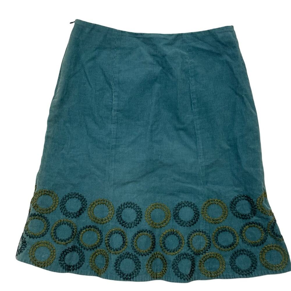 Boden Dark Blue Green Corduroy Skirt A Line Embroidered Twee Women's Size 4